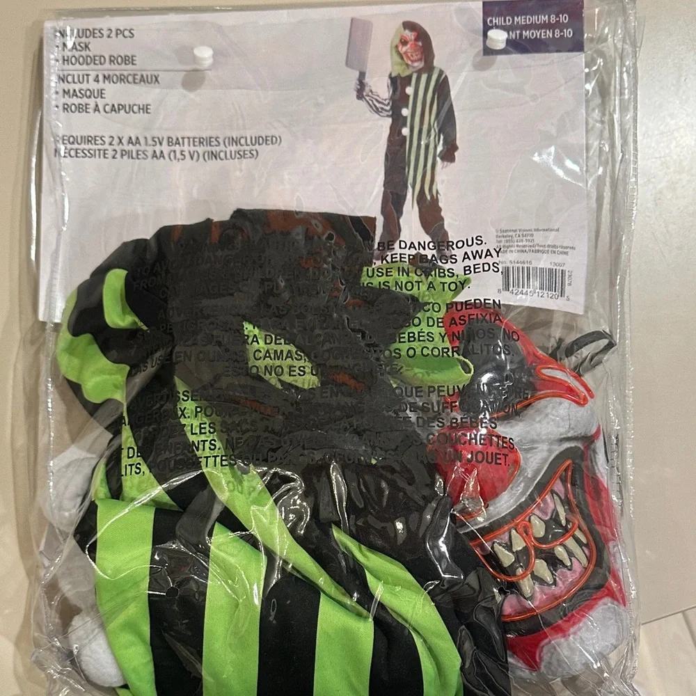 El Wire Clown Neon Costume for Kids - Black and Green with light up mask